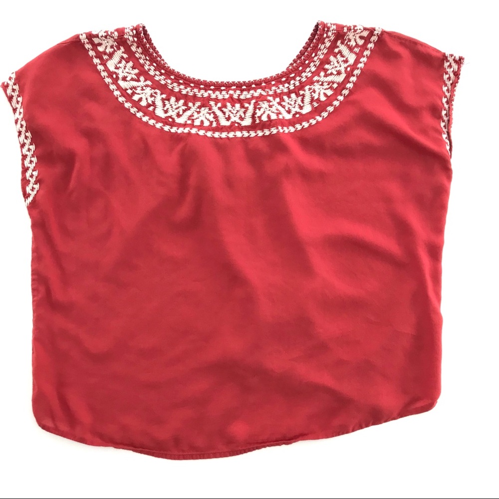 LUCKY BRAND coral + cream open back blouse